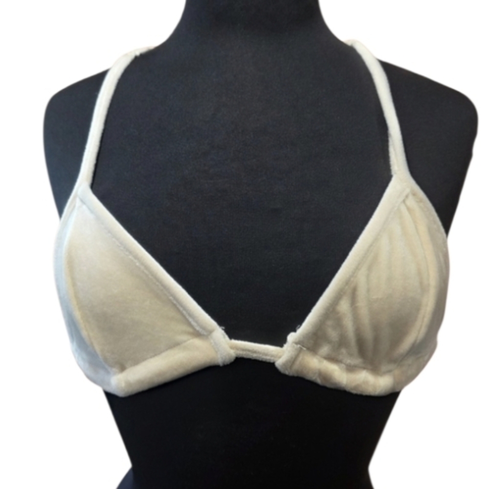 Fashion Nova Cream Velvet Bikini Top Triangle Vacation Velour Swim Beach